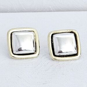 Rare Silpada Sterling Silver Brass Frame Square Vintage Earrings ZP097